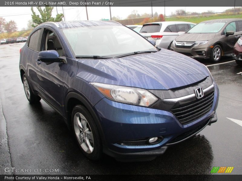 Deep Ocean Pearl / Gray 2016 Honda HR-V EX-L Navi AWD