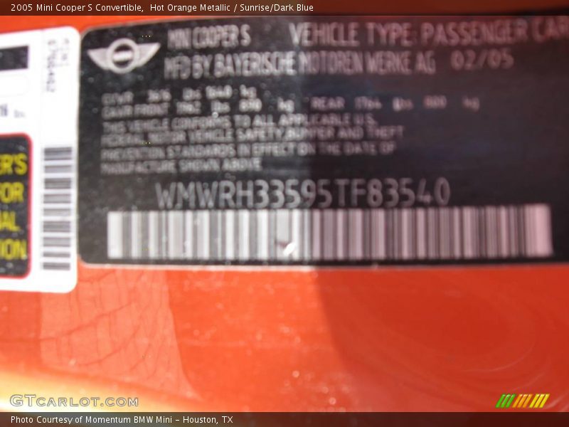 Hot Orange Metallic / Sunrise/Dark Blue 2005 Mini Cooper S Convertible