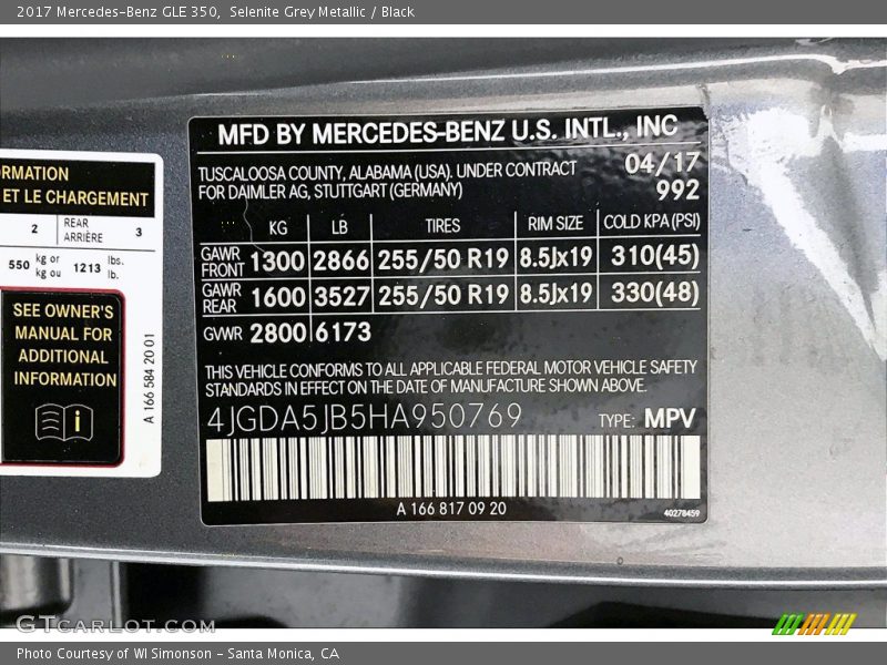 Selenite Grey Metallic / Black 2017 Mercedes-Benz GLE 350