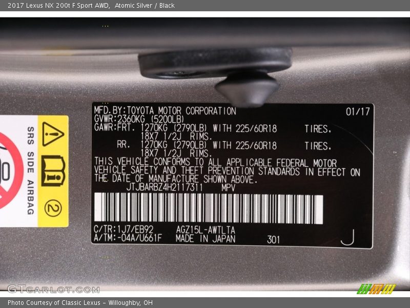 Atomic Silver / Black 2017 Lexus NX 200t F Sport AWD