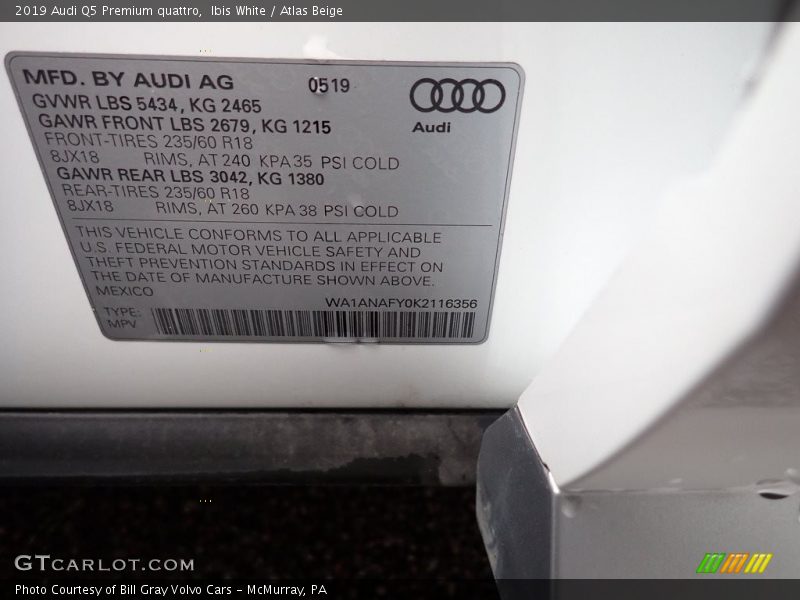 Ibis White / Atlas Beige 2019 Audi Q5 Premium quattro