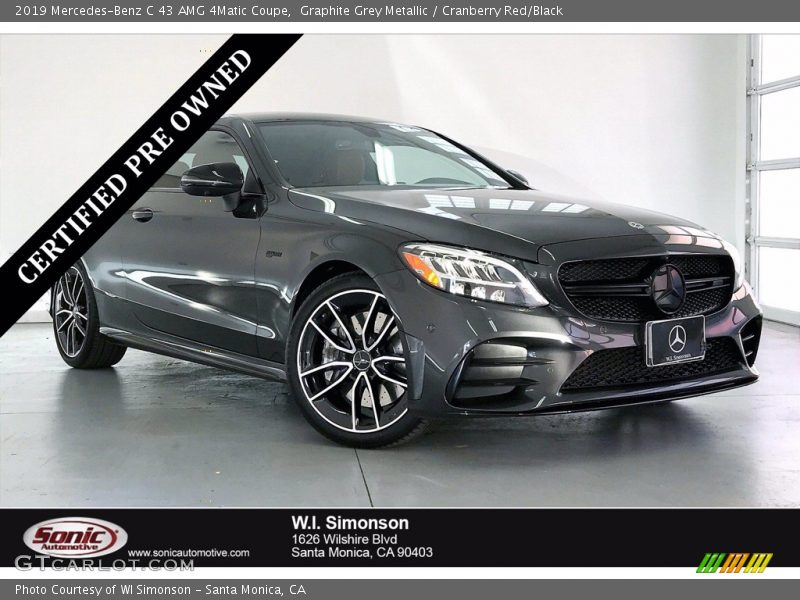 Graphite Grey Metallic / Cranberry Red/Black 2019 Mercedes-Benz C 43 AMG 4Matic Coupe