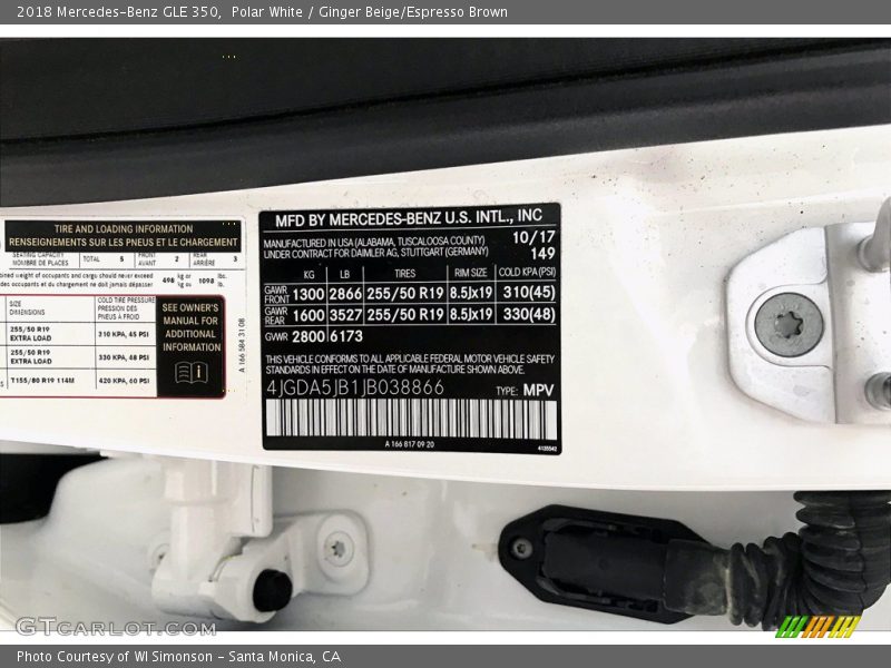 Polar White / Ginger Beige/Espresso Brown 2018 Mercedes-Benz GLE 350