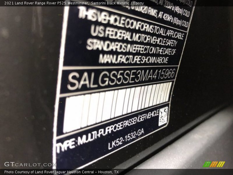 Santorini Black Metallic / Ebony 2021 Land Rover Range Rover P525 Westminster