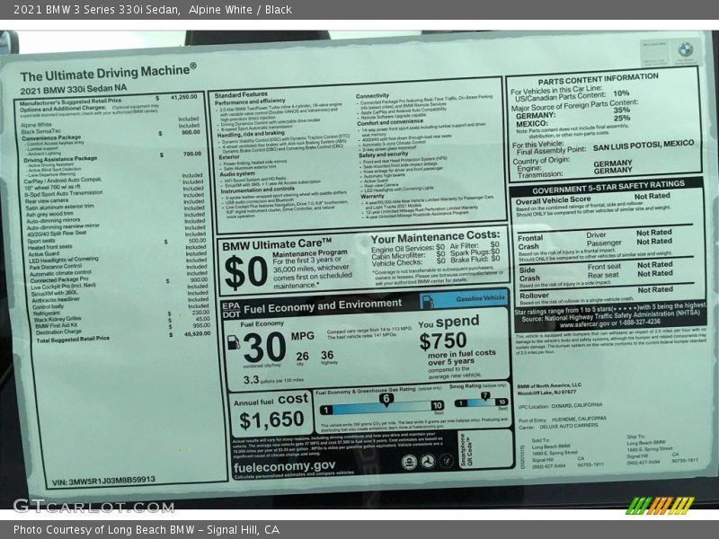 Alpine White / Black 2021 BMW 3 Series 330i Sedan