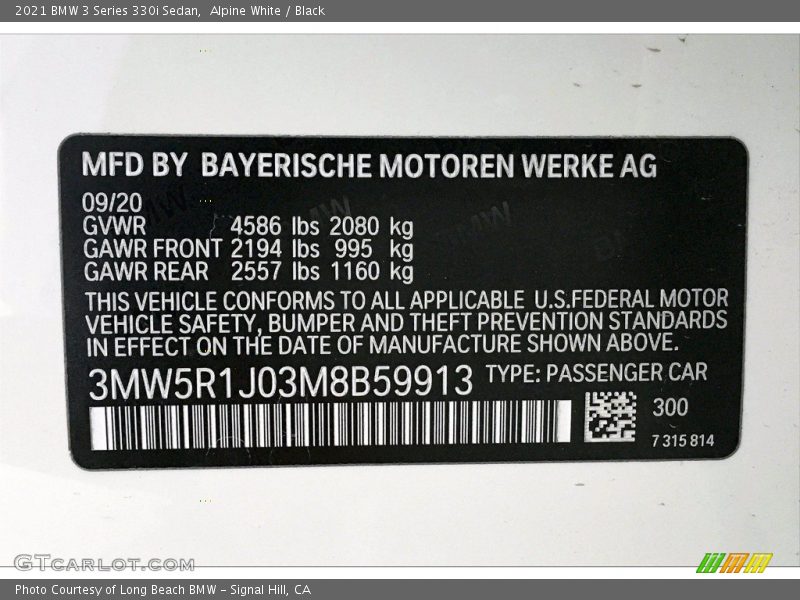 Alpine White / Black 2021 BMW 3 Series 330i Sedan