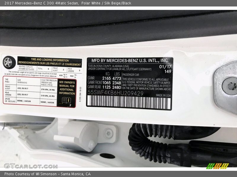 2017 C 300 4Matic Sedan Polar White Color Code 149