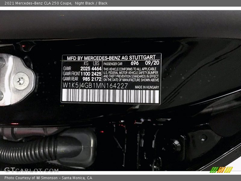 Night Black / Black 2021 Mercedes-Benz CLA 250 Coupe