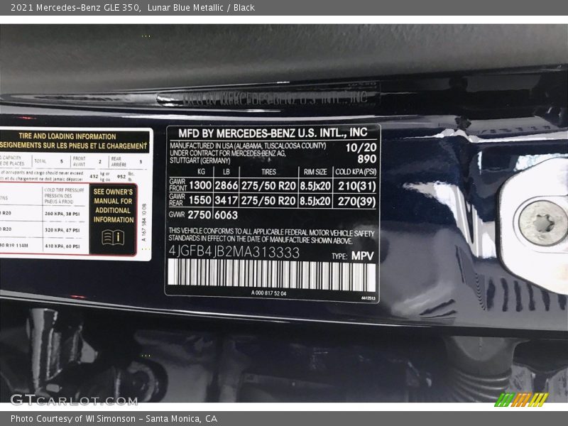 2021 GLE 350 Lunar Blue Metallic Color Code 890