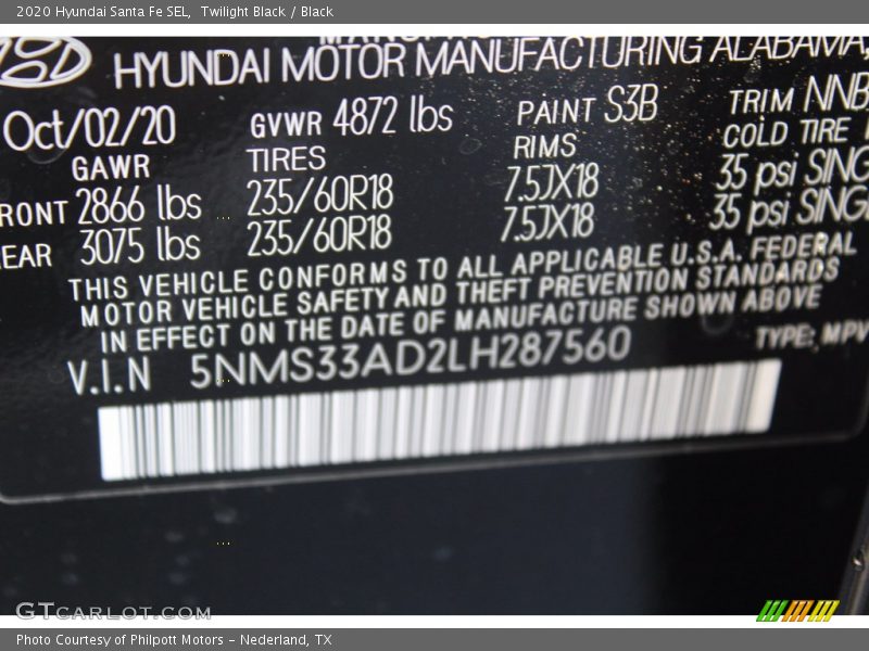 Twilight Black / Black 2020 Hyundai Santa Fe SEL