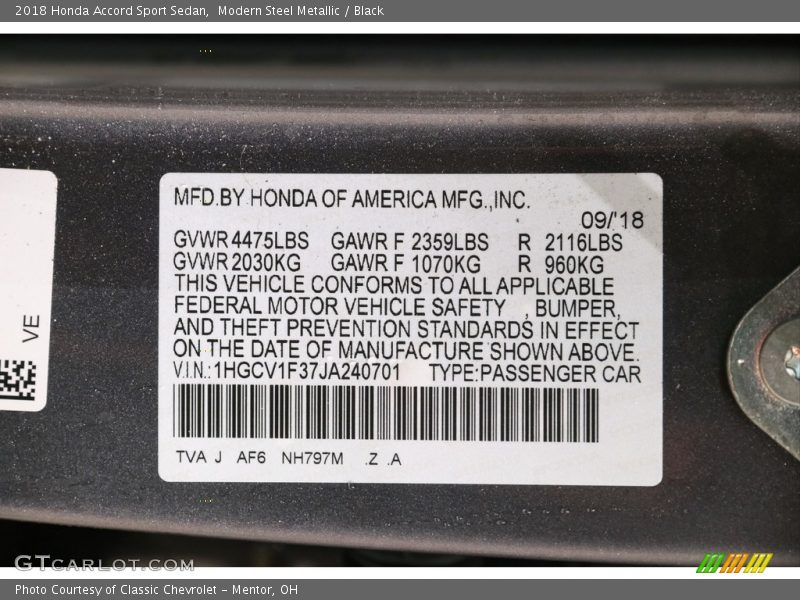 Modern Steel Metallic / Black 2018 Honda Accord Sport Sedan