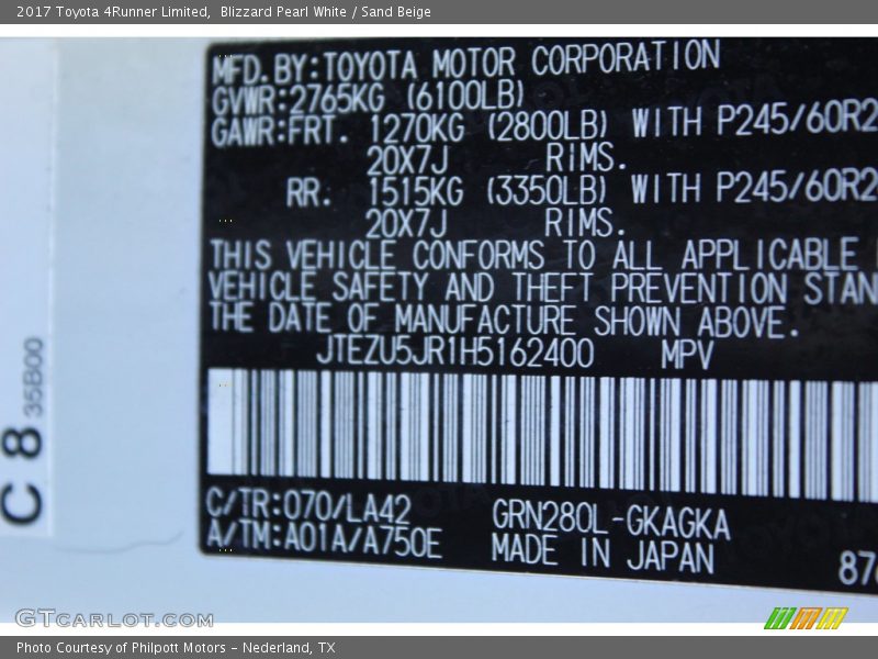 Blizzard Pearl White / Sand Beige 2017 Toyota 4Runner Limited