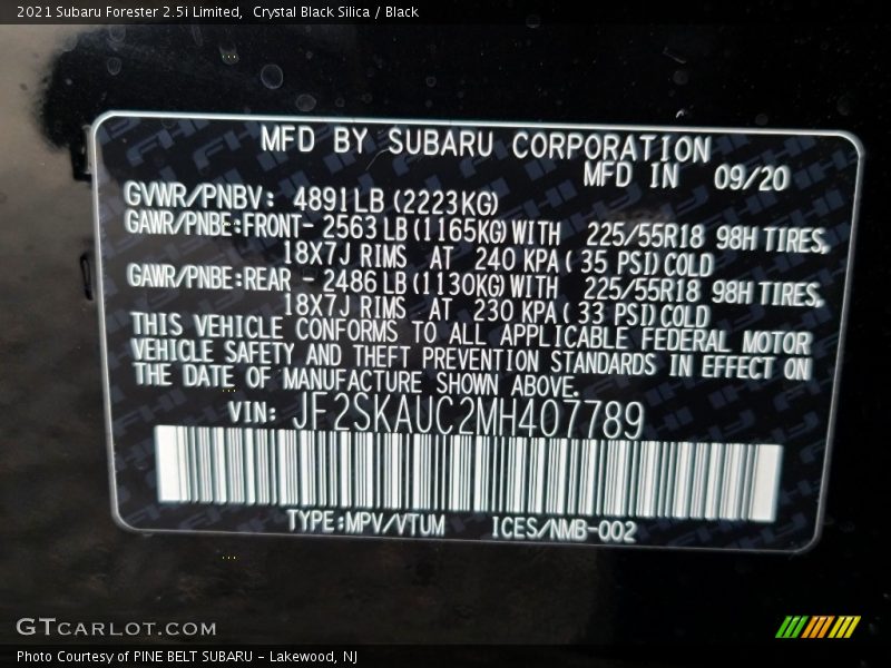 Crystal Black Silica / Black 2021 Subaru Forester 2.5i Limited