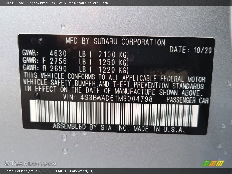 Ice Silver Metallic / Slate Black 2021 Subaru Legacy Premium
