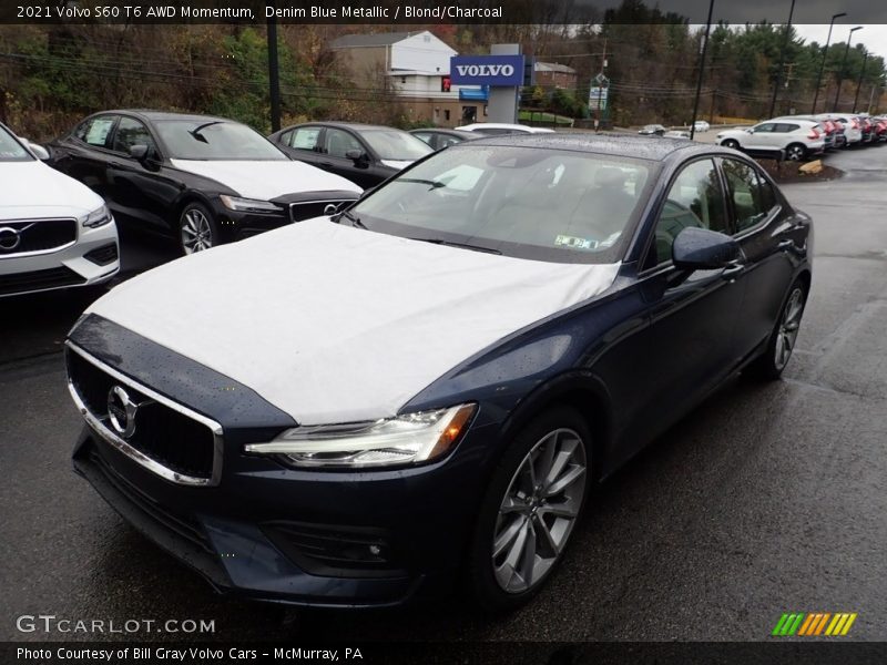 Denim Blue Metallic / Blond/Charcoal 2021 Volvo S60 T6 AWD Momentum
