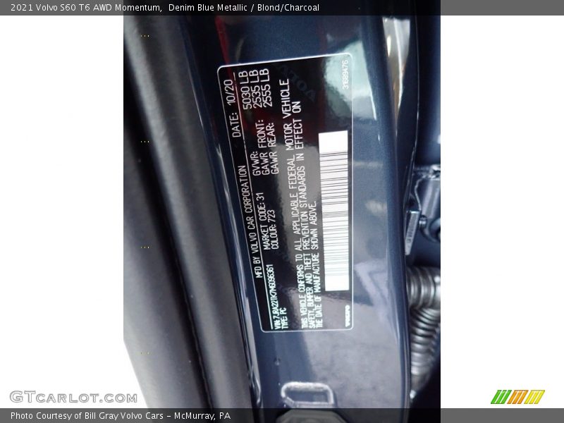 Denim Blue Metallic / Blond/Charcoal 2021 Volvo S60 T6 AWD Momentum