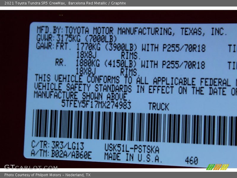 2021 Tundra SR5 CrewMax Barcelona Red Metallic Color Code 3R3