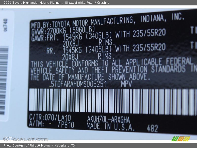 Blizzard White Pearl / Graphite 2021 Toyota Highlander Hybrid Platinum