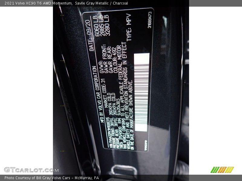 Savile Gray Metallic / Charcoal 2021 Volvo XC90 T6 AWD Momentum
