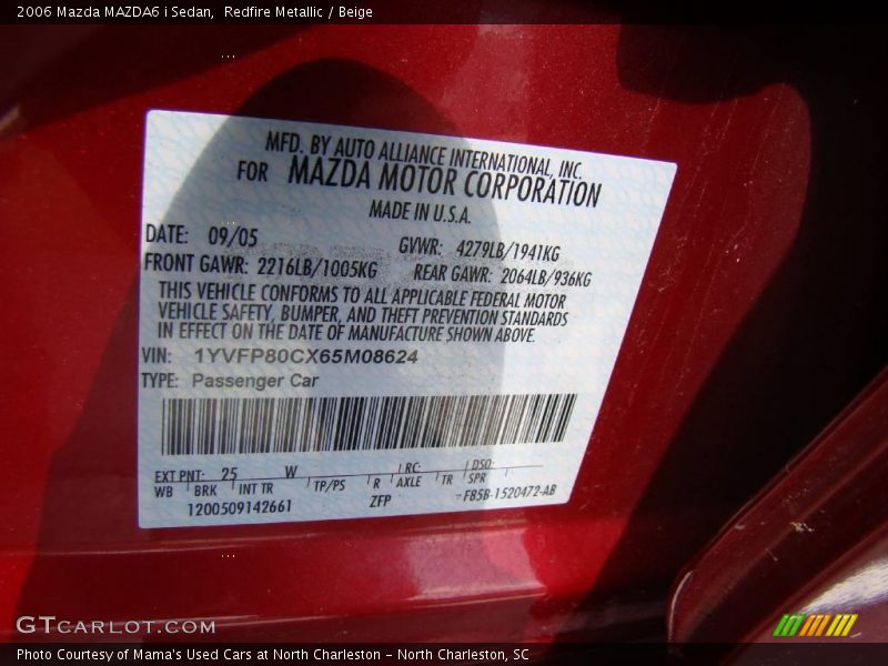 Redfire Metallic / Beige 2006 Mazda MAZDA6 i Sedan