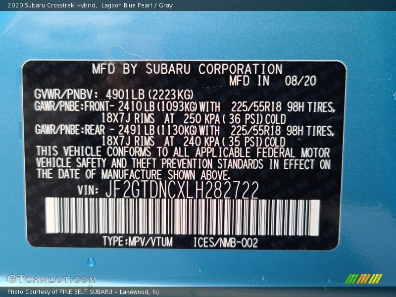 Lagoon Blue Pearl / Gray 2020 Subaru Crosstrek Hybrid