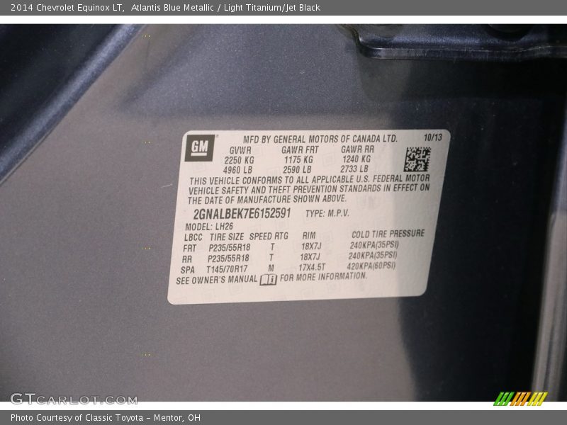 Atlantis Blue Metallic / Light Titanium/Jet Black 2014 Chevrolet Equinox LT