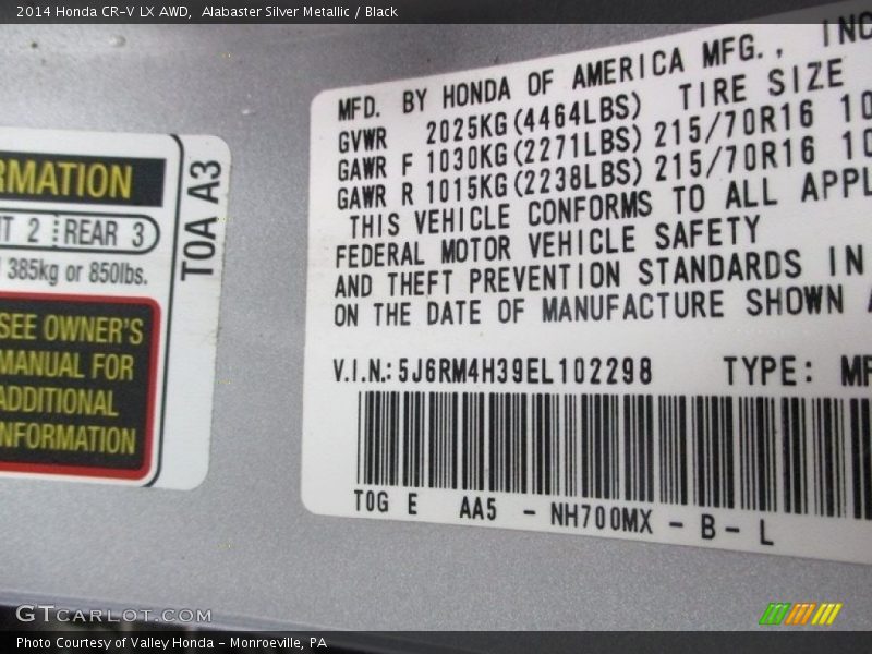 Alabaster Silver Metallic / Black 2014 Honda CR-V LX AWD