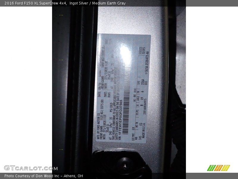 Ingot Silver / Medium Earth Gray 2016 Ford F150 XL SuperCrew 4x4