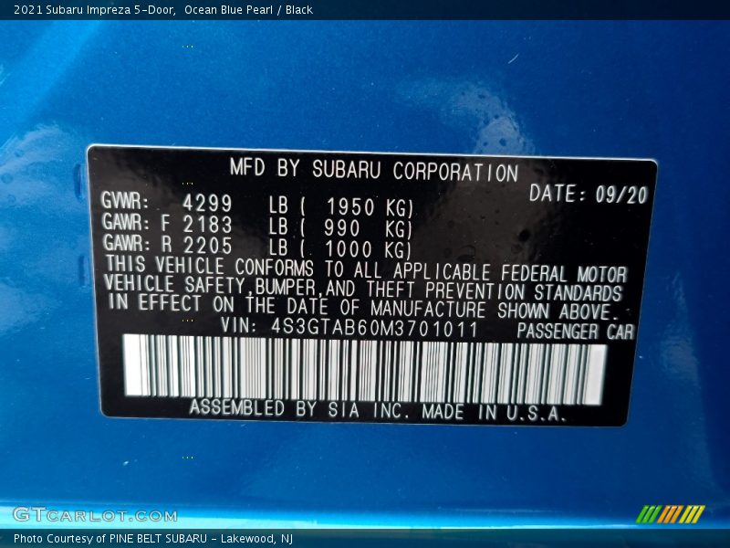 Ocean Blue Pearl / Black 2021 Subaru Impreza 5-Door