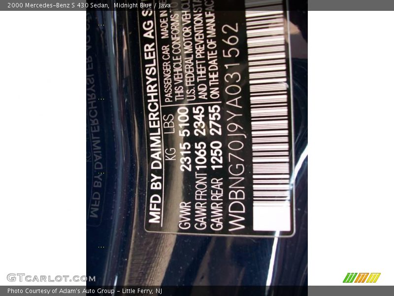 Midnight Blue / Java 2000 Mercedes-Benz S 430 Sedan
