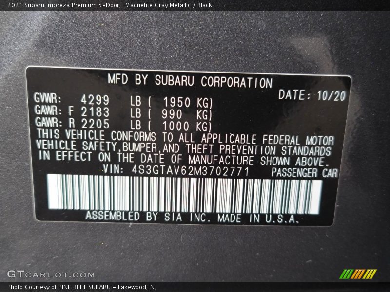 Magnetite Gray Metallic / Black 2021 Subaru Impreza Premium 5-Door
