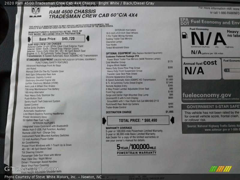 Bright White / Black/Diesel Gray 2020 Ram 4500 Tradesman Crew Cab 4x4 Chassis