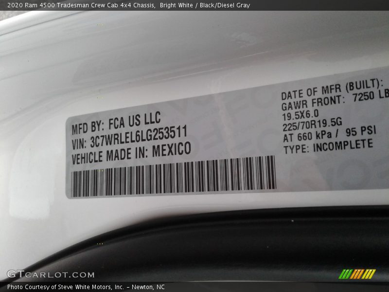 Bright White / Black/Diesel Gray 2020 Ram 4500 Tradesman Crew Cab 4x4 Chassis