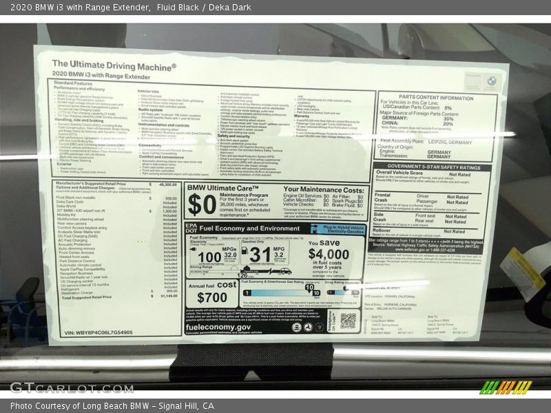 Fluid Black / Deka Dark 2020 BMW i3 with Range Extender