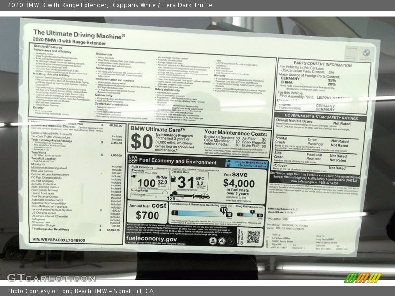Capparis White / Tera Dark Truffle 2020 BMW i3 with Range Extender