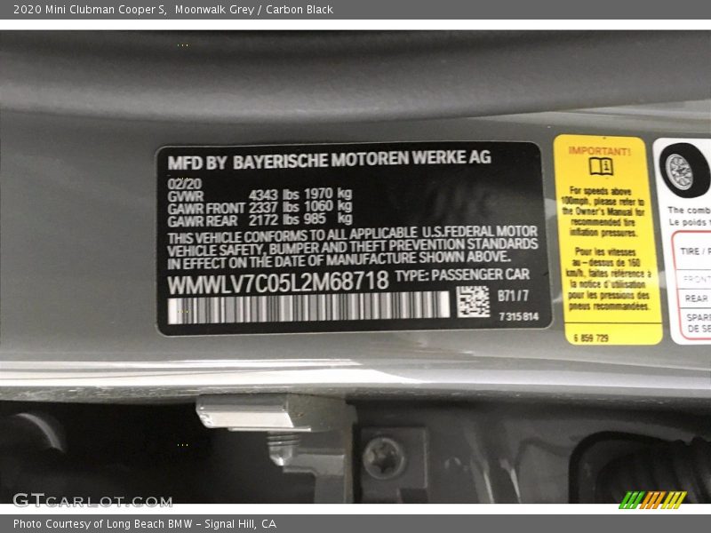 2020 Clubman Cooper S Moonwalk Grey Color Code B71