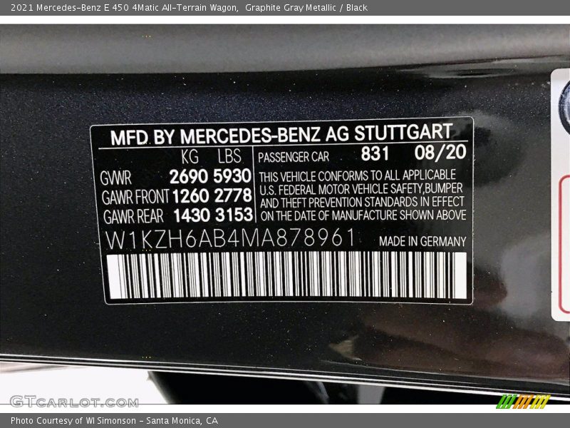 2021 E 450 4Matic All-Terrain Wagon Graphite Gray Metallic Color Code 831