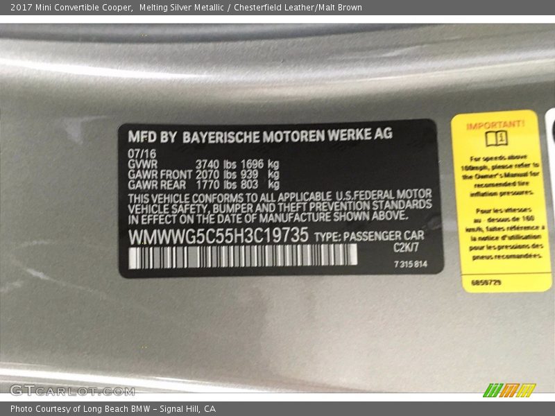2017 Convertible Cooper Melting Silver Metallic Color Code C2K