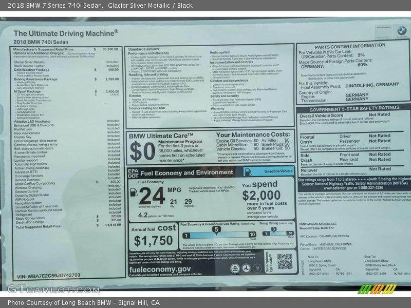  2018 7 Series 740i Sedan Window Sticker