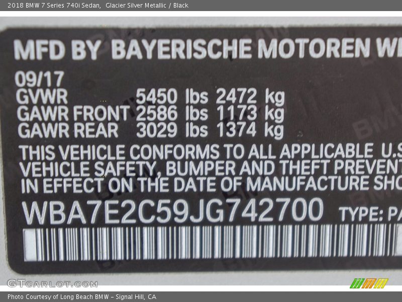 Glacier Silver Metallic / Black 2018 BMW 7 Series 740i Sedan