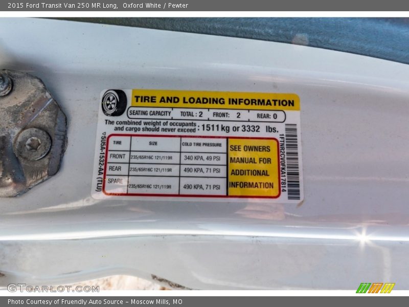 Oxford White / Pewter 2015 Ford Transit Van 250 MR Long
