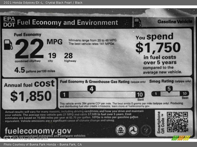 Crystal Black Pearl / Black 2021 Honda Odyssey EX-L