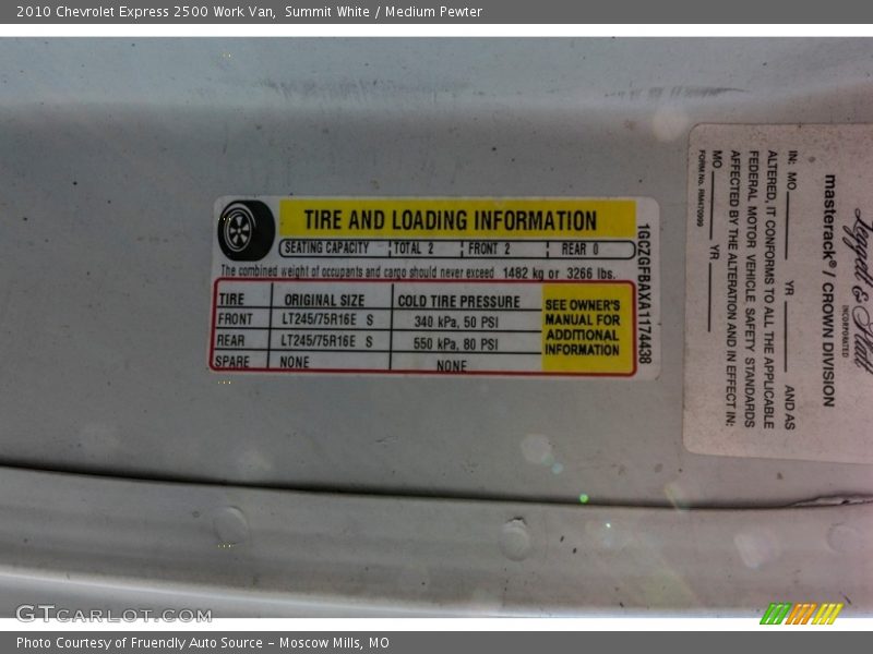 Summit White / Medium Pewter 2010 Chevrolet Express 2500 Work Van