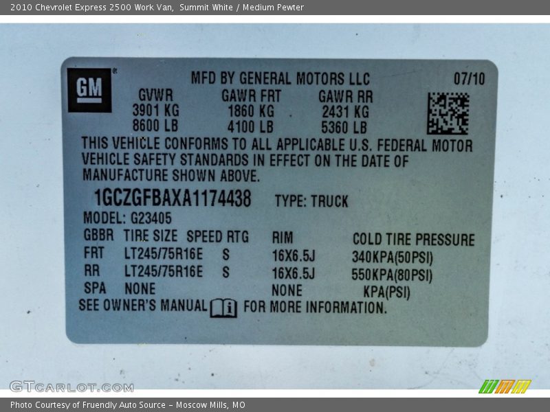 Summit White / Medium Pewter 2010 Chevrolet Express 2500 Work Van