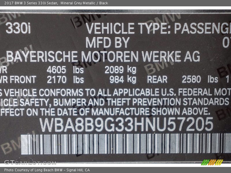 Mineral Grey Metallic / Black 2017 BMW 3 Series 330i Sedan