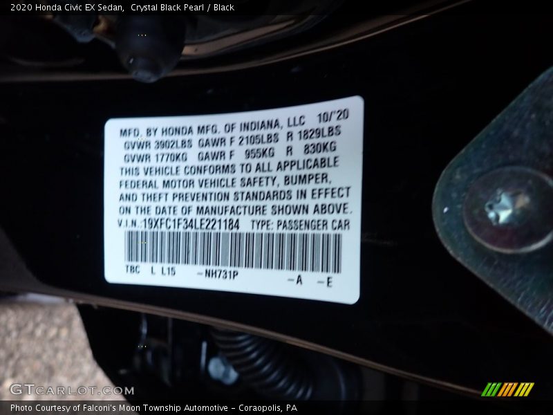 Crystal Black Pearl / Black 2020 Honda Civic EX Sedan