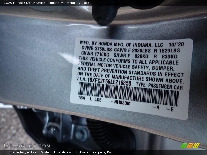 Lunar Silver Metallic / Black 2020 Honda Civic LX Sedan
