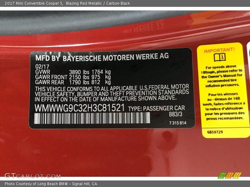 Blazing Red Metallic / Carbon Black 2017 Mini Convertible Cooper S
