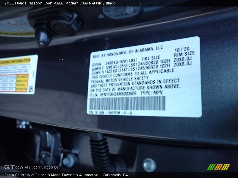Modern Steel Metallic / Black 2021 Honda Passport Sport AWD