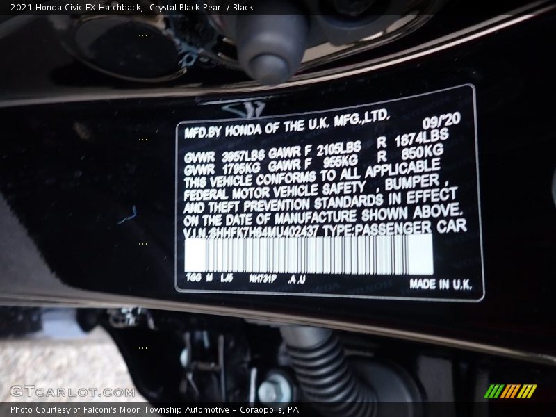 Crystal Black Pearl / Black 2021 Honda Civic EX Hatchback